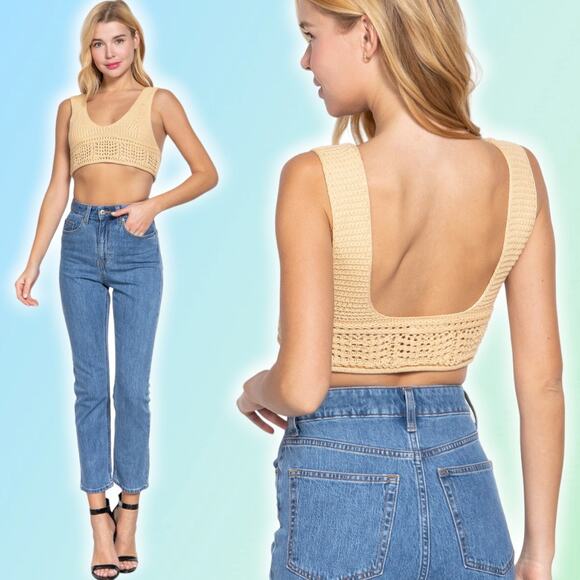 HOUSE OF HARLOW Textured Crop Sweater Knit Top Sz Large - Picture 1 of 4